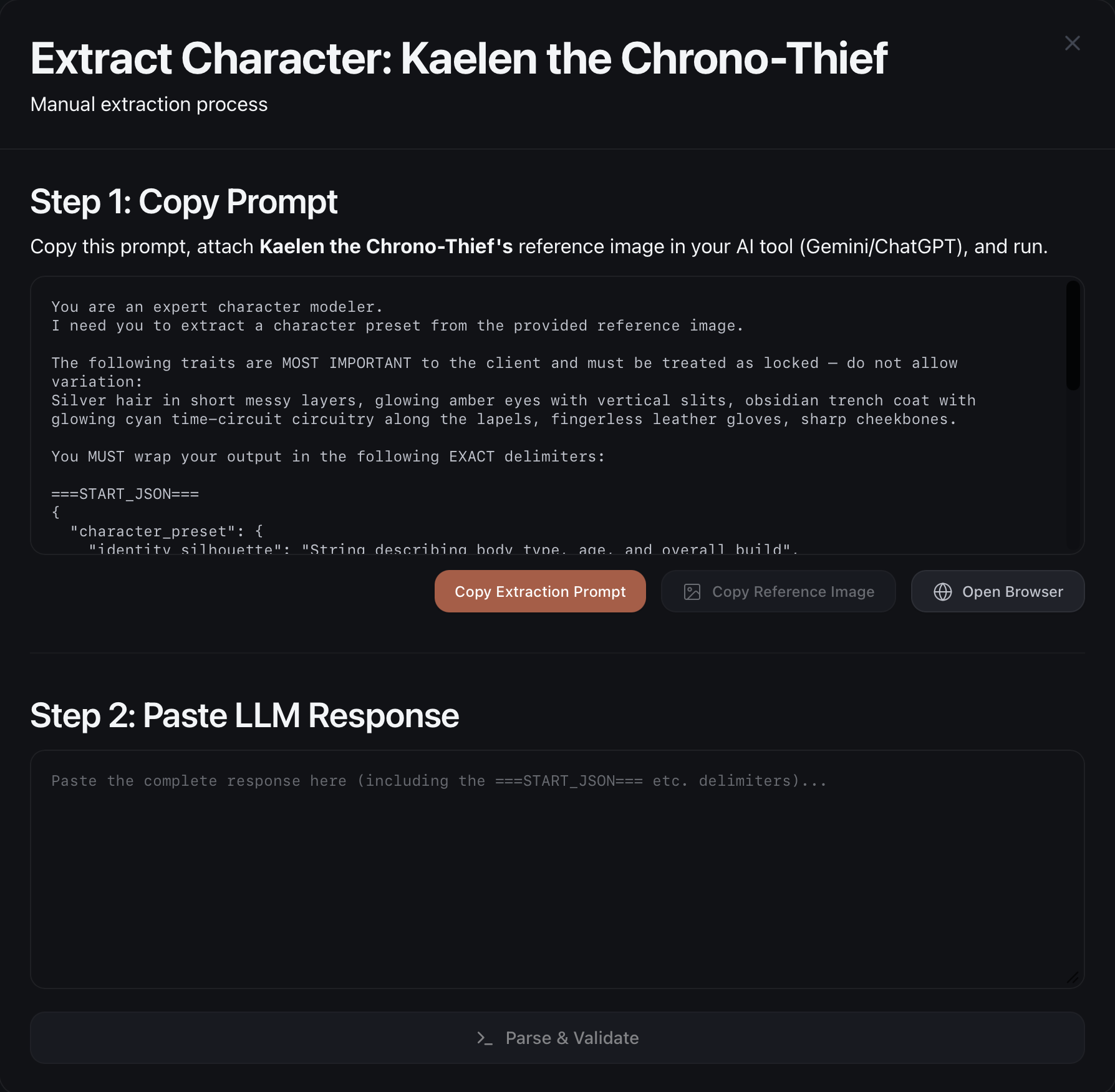 CastLock Extraction Prompt modal showing the copy-paste workflow