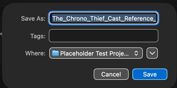 Native macOS save dialog for a Reference Sheet PDF