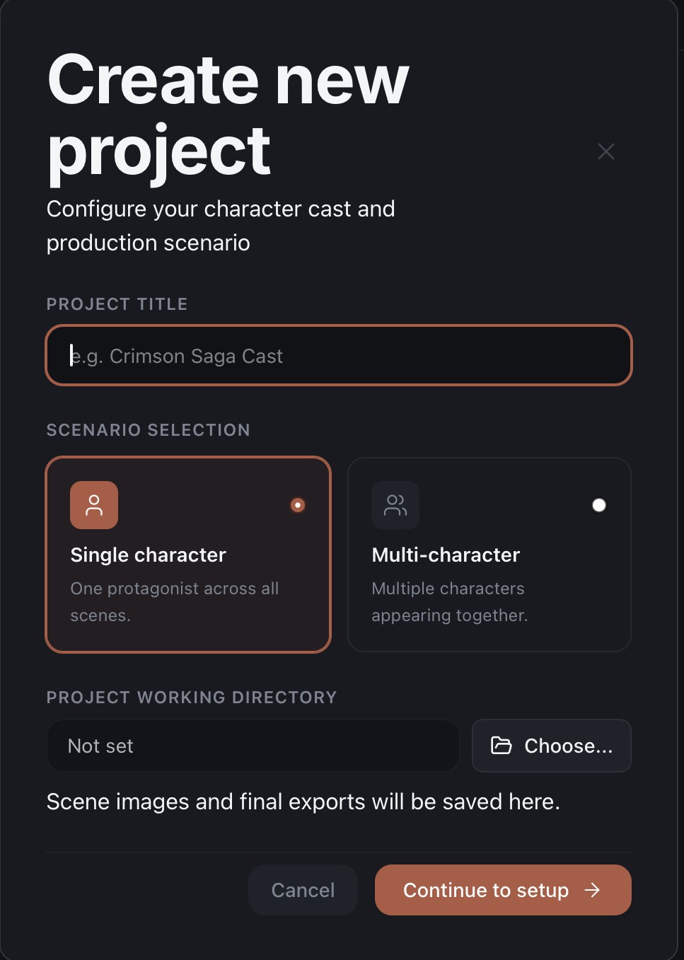 Create New Project modal