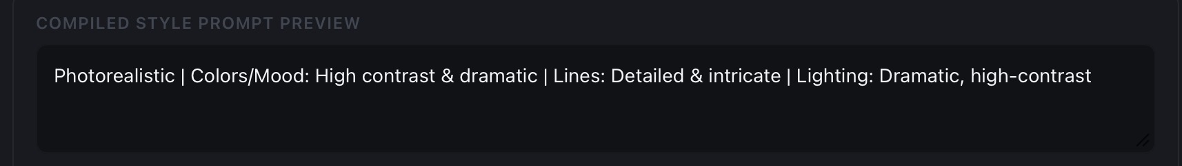 Compiled Style Prompt Preview and target dimensions