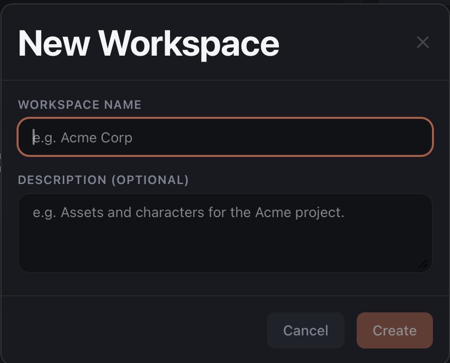 New Workspace creation modal