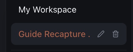 Hover state showing edit and delete icons on a workspace